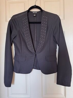 Wet Seal Black Stud-Trim Open-Front Blazer